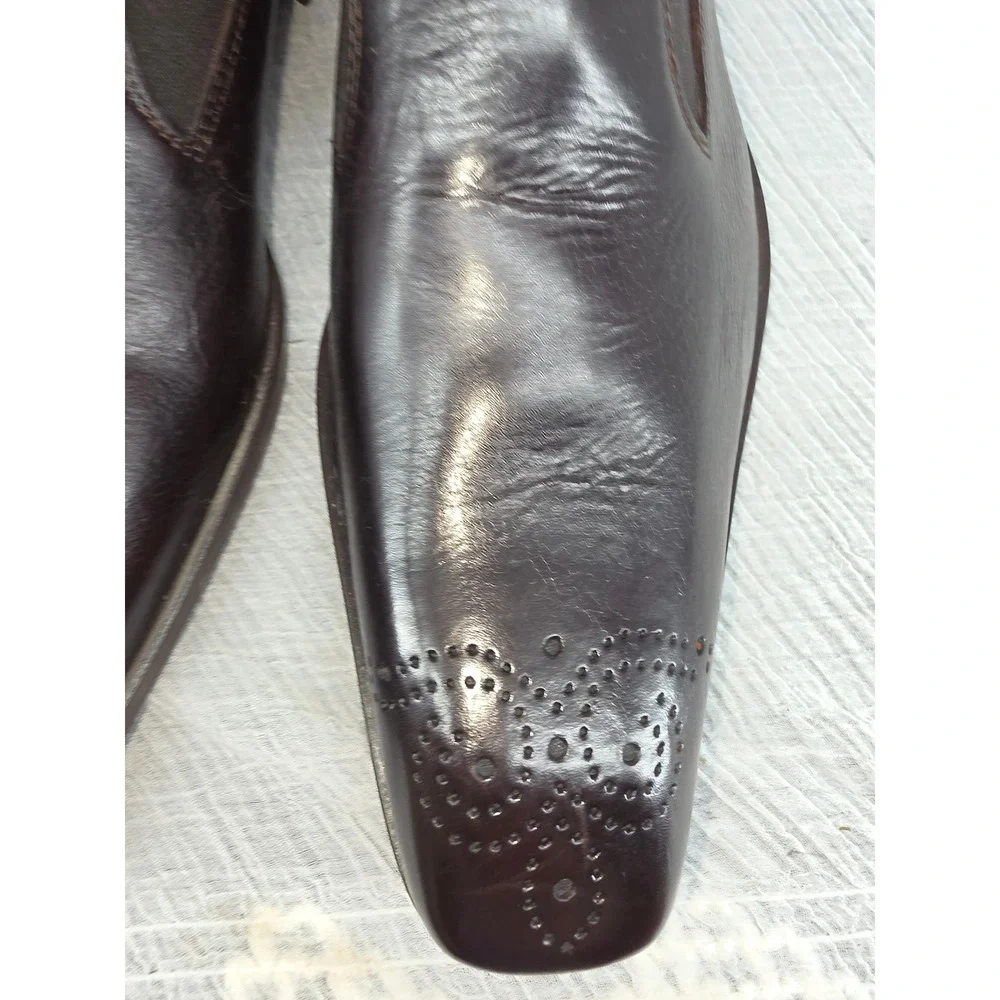 Vero Cuoio Mens Dark Brown Leather Medallion Toe Chelsea Boots Made in Italy 43